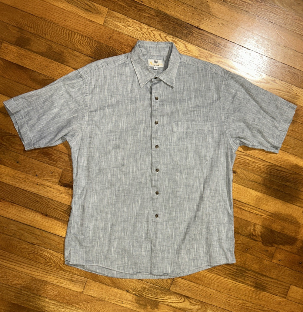 Aquascutum London Men’s size L Classic linen blend Casual Button Up Shirt USA